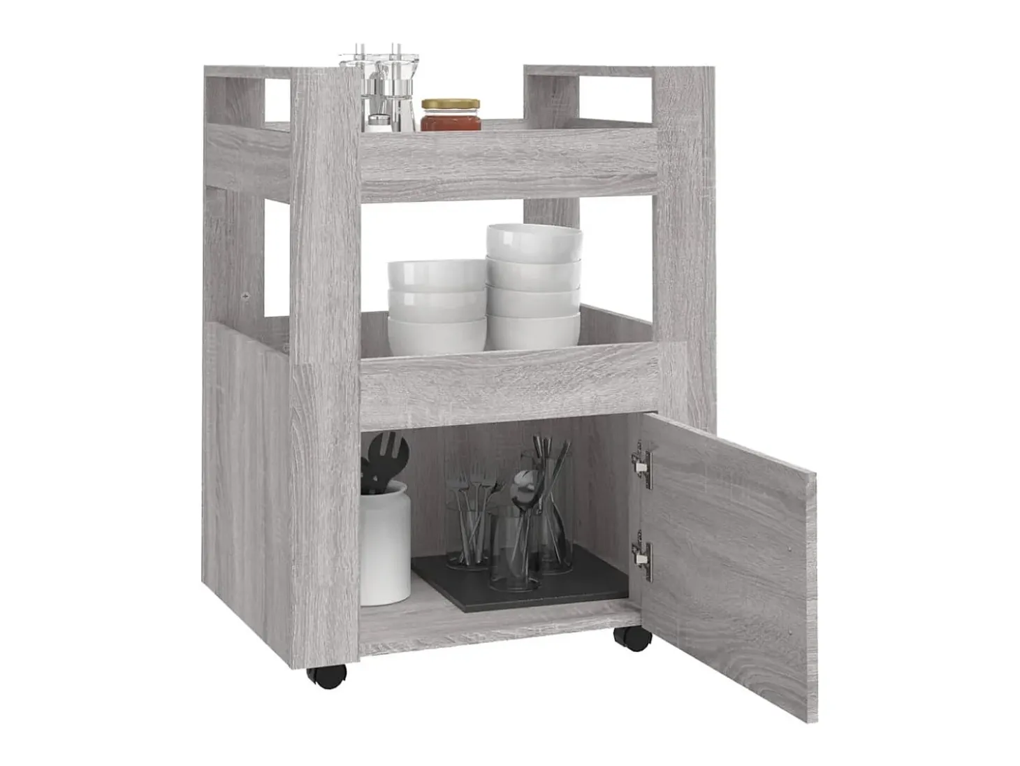 Carrito de cocina madera contrachapada gris Sonoma 60x45x80 cm