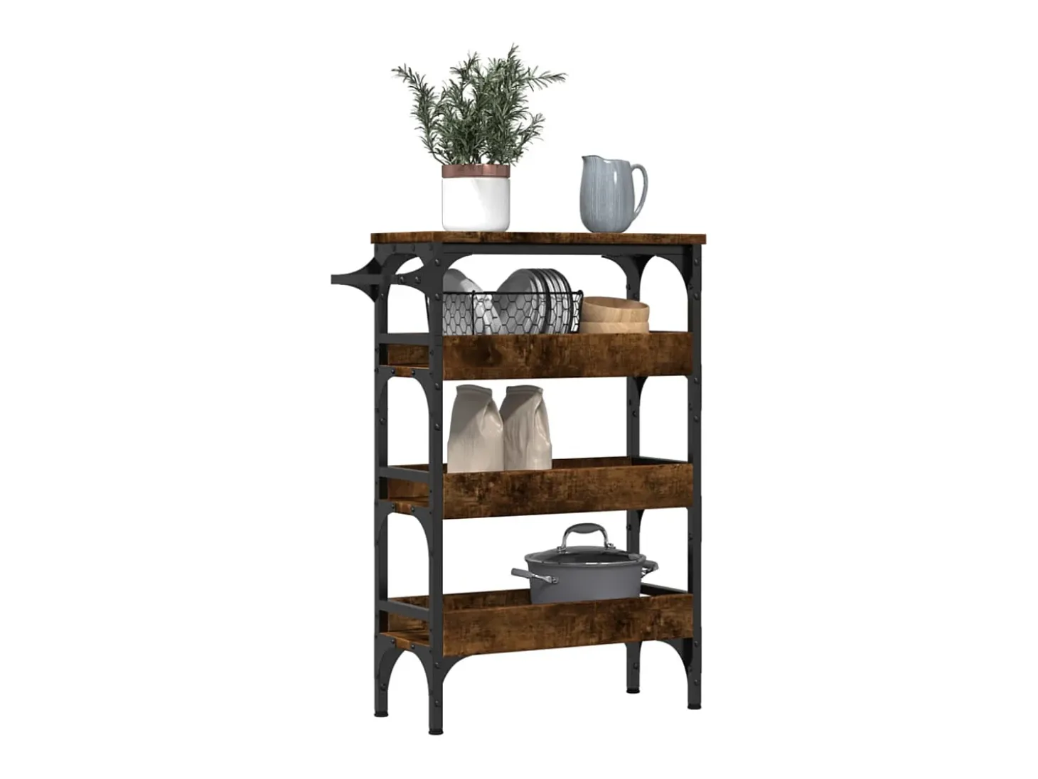 Carrito de cocina madera ingeniería roble ahumado 53x20x76 cm