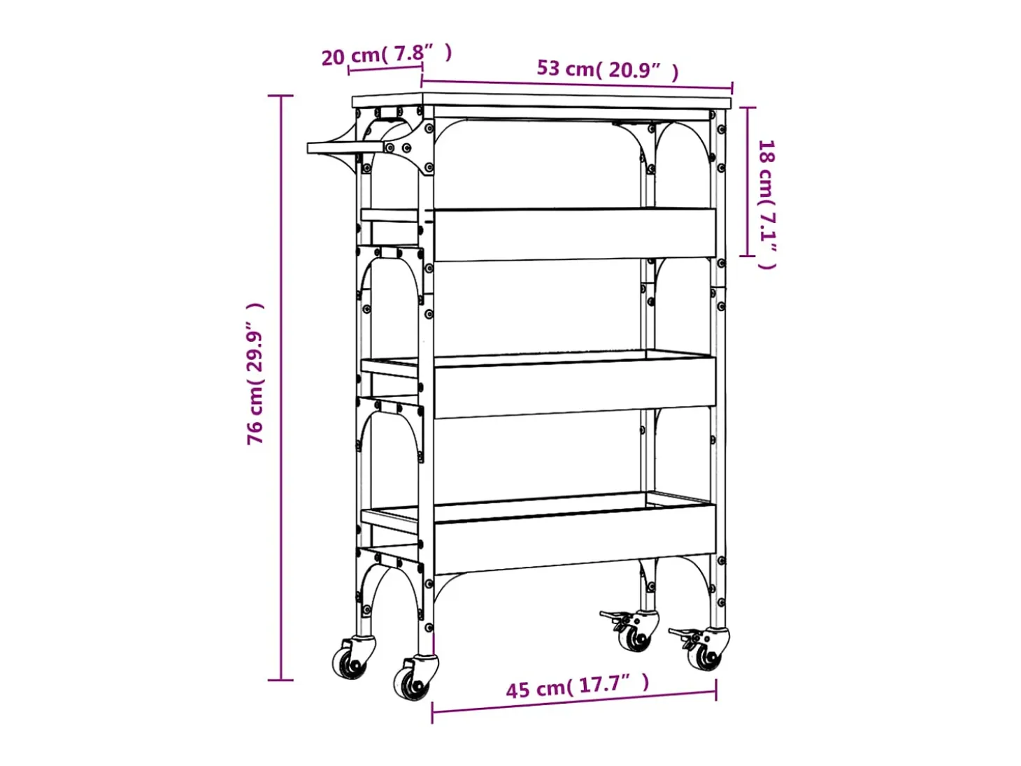 Carrito de cocina madera ingeniería roble ahumado 53x20x76 cm