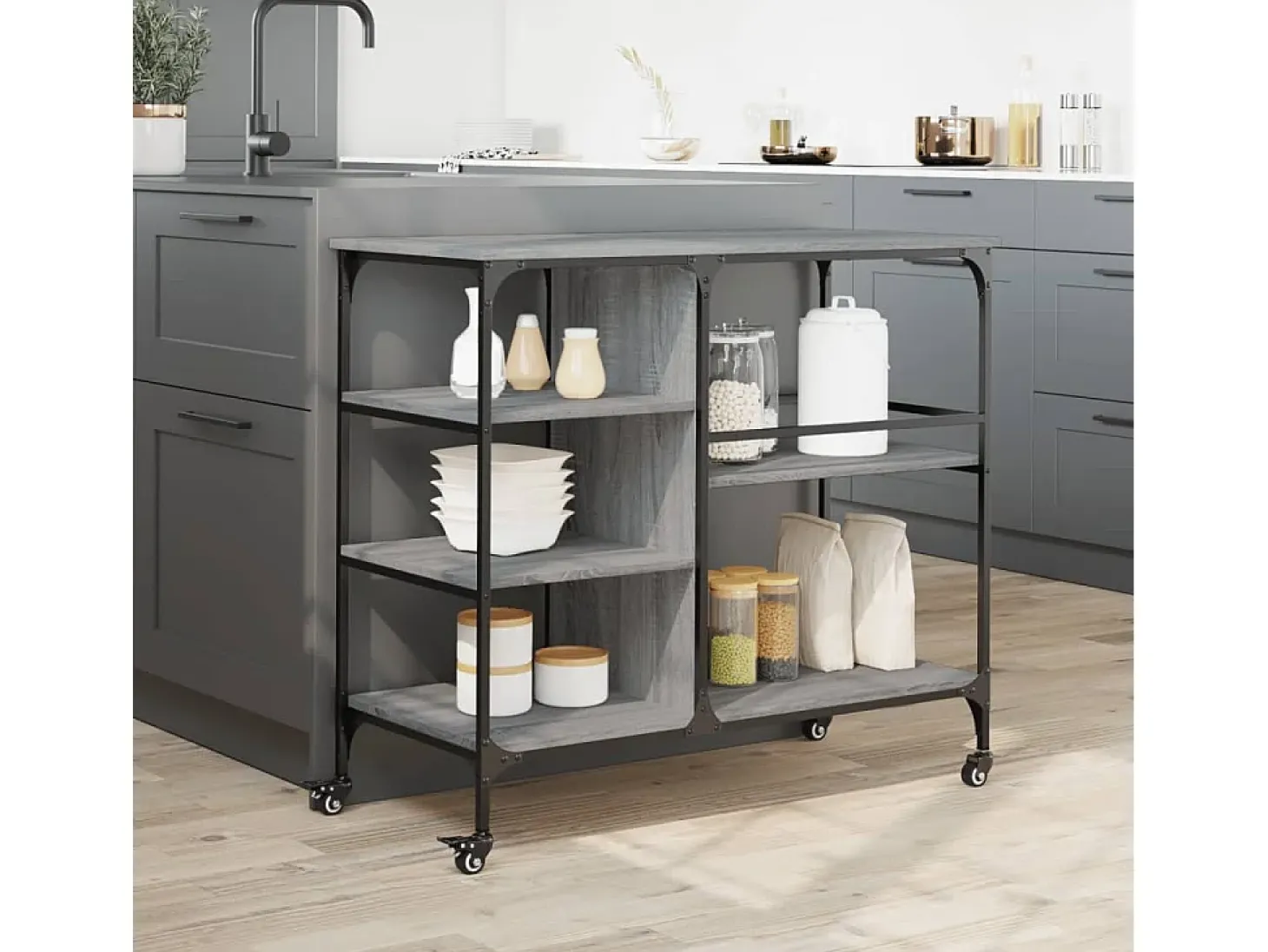 Carrito de cocina madera ingeniería gris Sonoma 100x45x89,5 cm