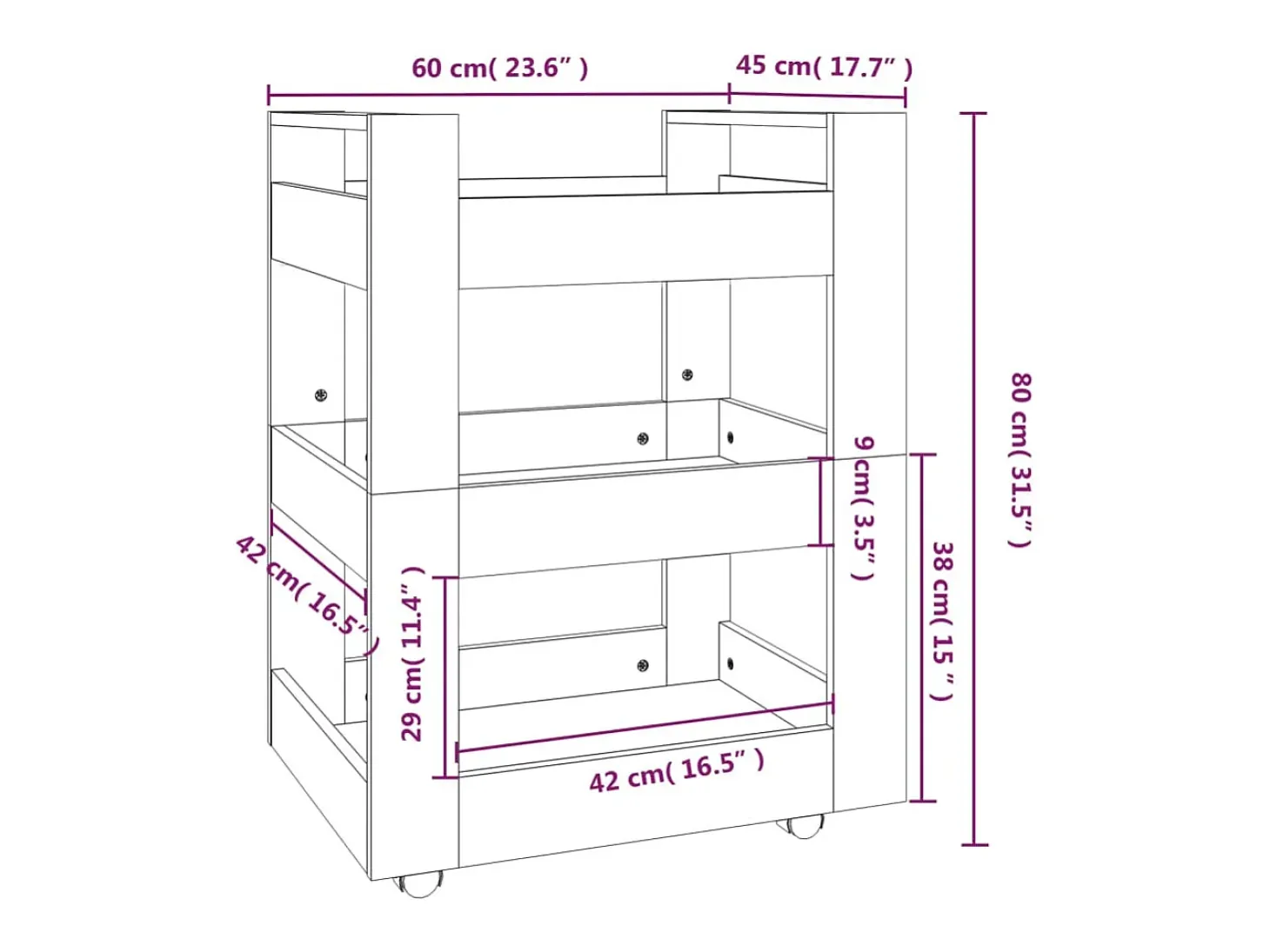 Carrito de cocina madera contrachapada gris Sonoma 60x45x80 cm