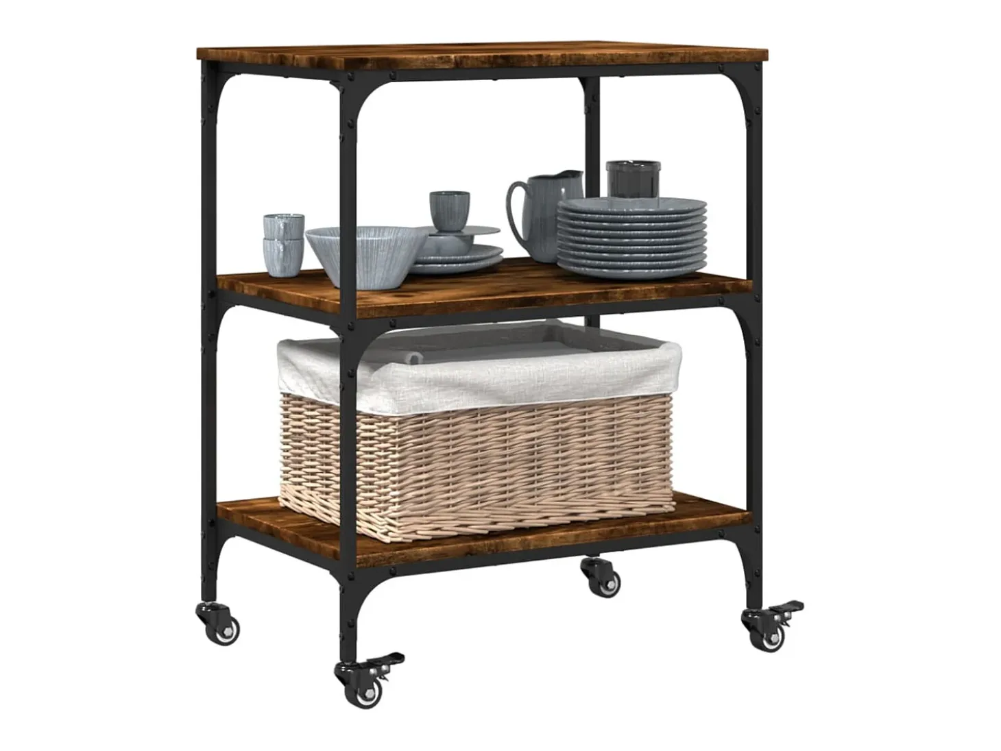 Carrito de cocina madera ingeniería roble ahumado 60x41x76 cm