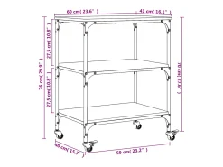 Carrito de cocina madera ingeniería roble ahumado 60x41x76 cm