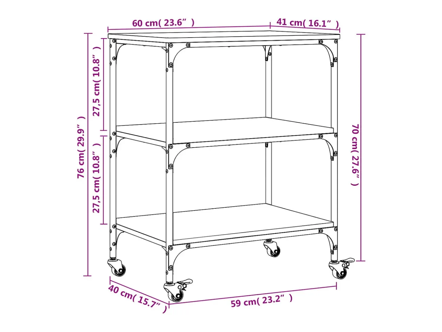 Carrito de cocina madera ingeniería roble ahumado 60x41x76 cm
