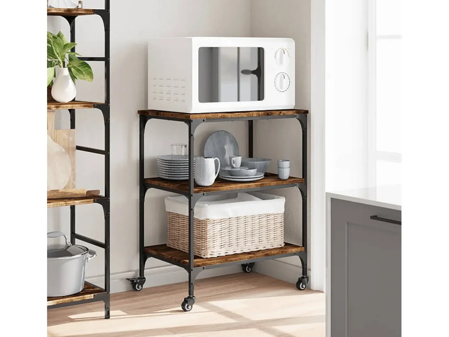 Carrito de cocina madera ingeniería roble ahumado 60x41x76 cm