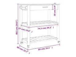 Carrito de cocina MONZA madera maciza de pino 84x40x88,5 cm