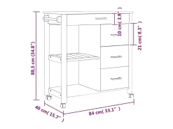 Carrito de cocina MONZA madera maciza de pino 84x40x88,5 cm