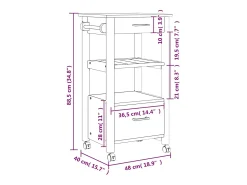 Carrito de cocina MONZA madera maciza de pino 48x40x88,5 cm