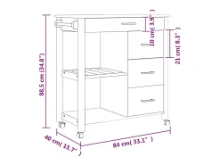 Carrito de cocina MONZA madera maciza de pino 84x40x88,5 cm
