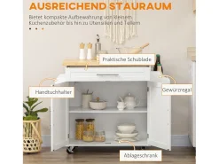 Carrito de cocina móvil con encimera, estante regulable, MDF blanco (109x40x89cm)