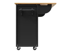 Carrito de cocina móvil con encimera plegable, espacio de almacenamiento y botellero - negro