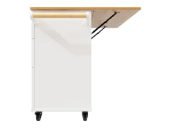 Carrito de cocina móvil con tapa extensible chapada en imitación madera, 3 cajones y 3 puertas incluidas, blanco - 133x70x88cm