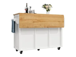 Carrito de cocina móvil con encimera plegable, espacio de almacenamiento y botellero - blanco