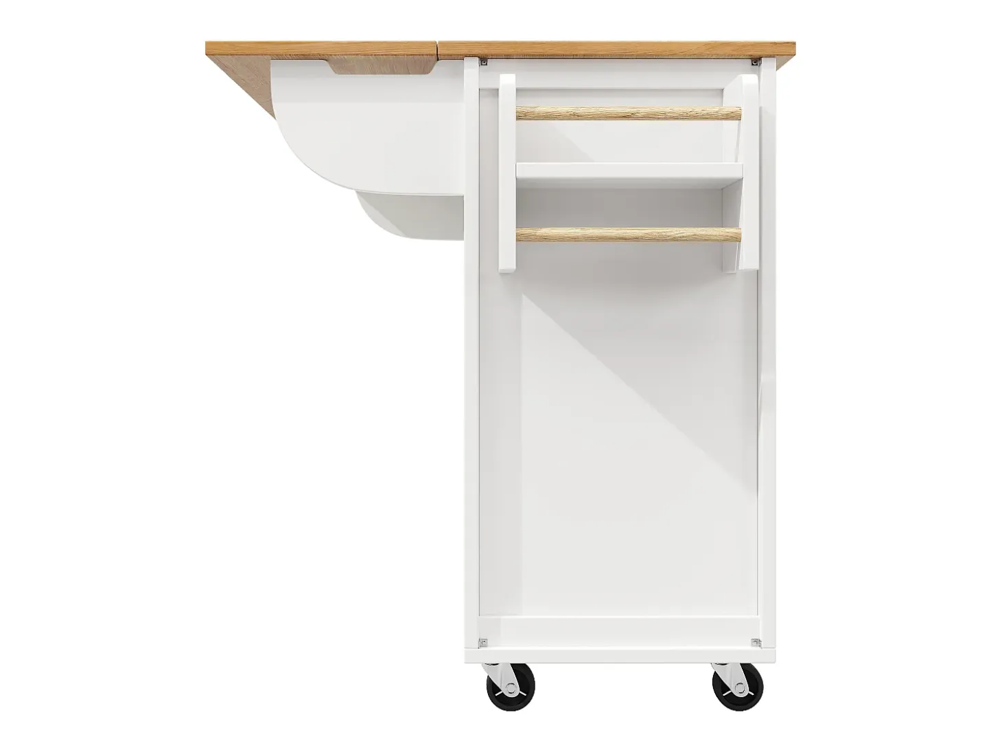 Carrito de cocina móvil con encimera plegable, espacio de almacenamiento y botellero - blanco