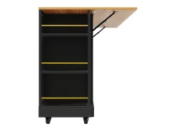 Carrito de cocina móvil con tablero extensible chapado en imitación madera, 2 cajones, 2 puertas y estantes incluidos, negro - 120x65x90cm