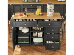 Carrito de cocina móvil de madera con 1 puerta y 5 cajones, aparador con almacenaje 134x46x92 cm - negro