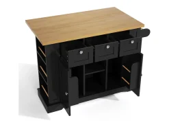 Carrito de cocina negro - Isla de cocina con 2 puertas y 3 cajones - Especiero y 5 ruedas - para cocina y comedor