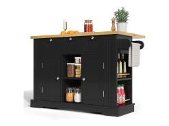 Carrito de cocina negro - Isla de cocina con 2 puertas y 3 cajones - Especiero y 5 ruedas - para cocina y comedor