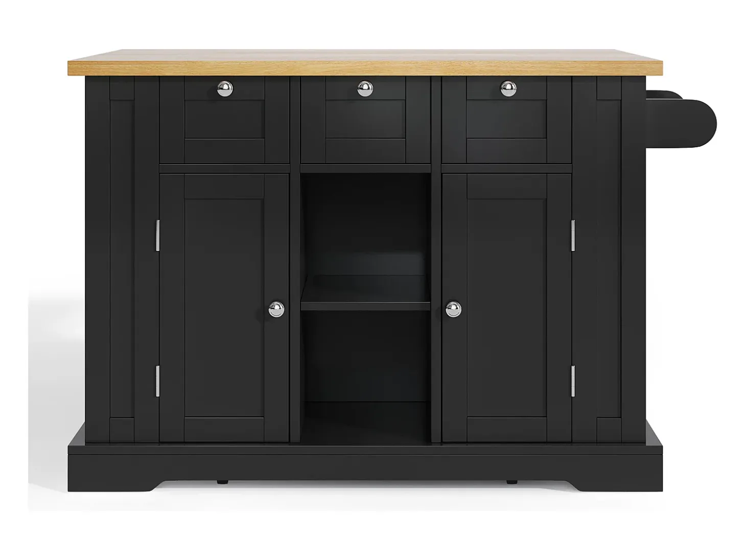 Carrito de cocina negro - Isla de cocina con 2 puertas y 3 cajones - Especiero y 5 ruedas - para cocina y comedor