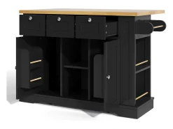 Carrito de cocina negro - Isla de cocina con 2 puertas y 3 cajones - Especiero y 5 ruedas - para cocina y comedor
