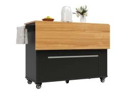Carrito de cocina negro con encimera plegable de imitación madera y espacio de almacenamiento - para salas de estar y cocinas