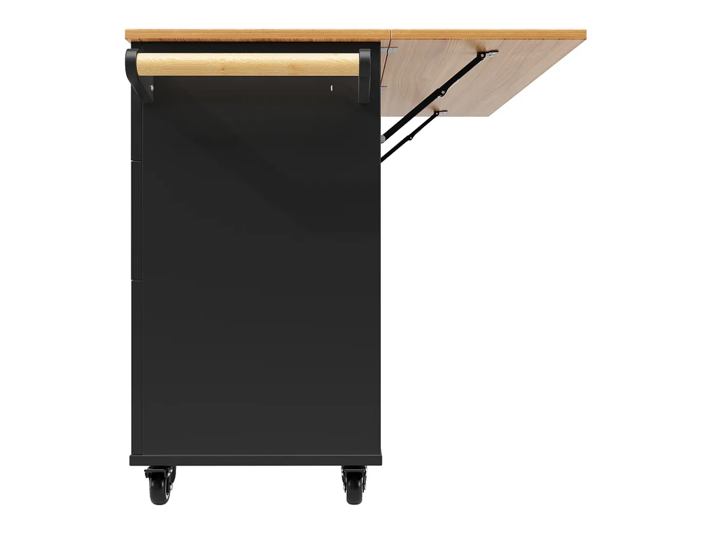 Carrito de cocina negro con encimera plegable de imitación madera y espacio de almacenamiento - para salas de estar y cocinas