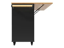 Carrito de cocina negro con encimera plegable de imitación madera y espacio de almacenamiento - para salas de estar y cocinas