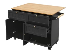 Carrito de cocina negro con encimera plegable de imitación madera y espacio de almacenamiento - para salas de estar y cocinas