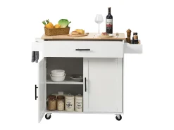 Carrito de Cocina SucceBuy de 89,9 cm, Armario con Ruedas, Cajón y Soporte, Color Blanco