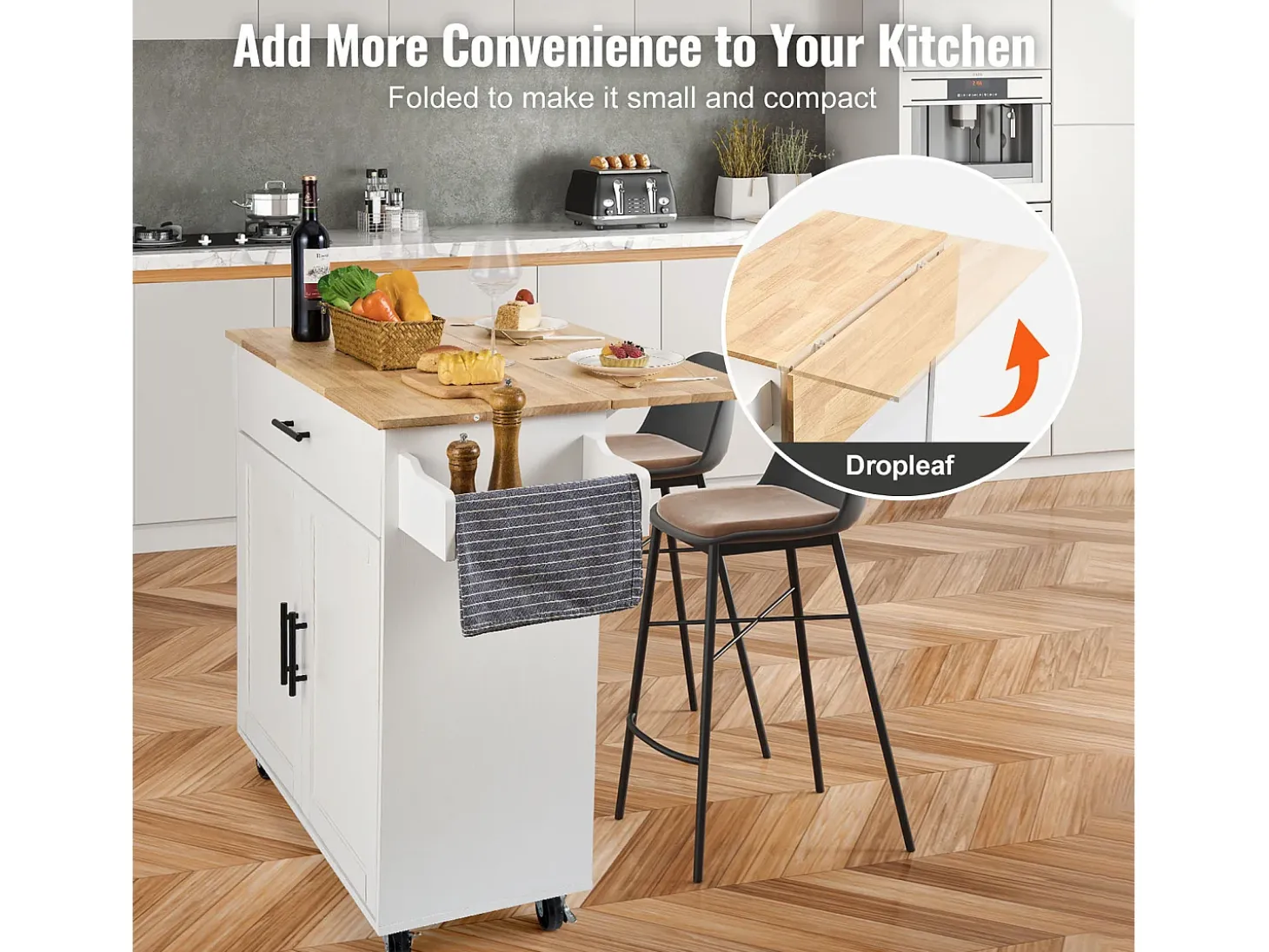Carrito de Cocina SucceBuy de 89,9 cm, Armario con Ruedas, Cajón y Soporte, Color Blanco