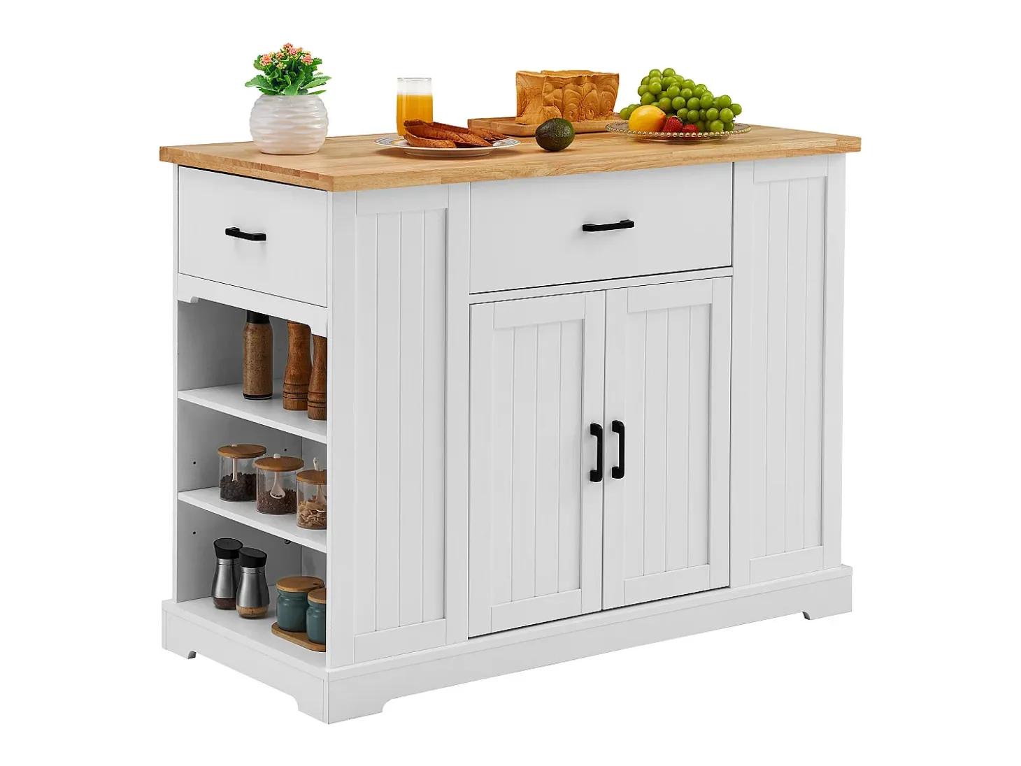 Carrito de Cocina SucceBuy con Isla, Armario de Almacenamiento con Cajón y Estantes, Color Blanco