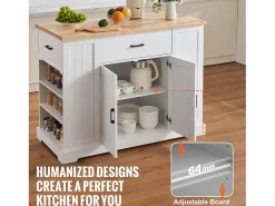 Carrito de Cocina SucceBuy con Isla, Armario de Almacenamiento con Cajón y Estantes, Color Blanco