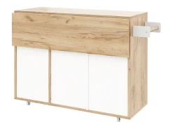 Carrito de cocina 120x46x85cm con ruedas giratorias 360°, cajones, puertas de armario y compartimentos abiertos en color blanco para cocina y salón