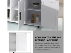 Carrito de comedor con tablero plegable, 5 ruedas, color blanco