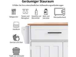 Carrito de comedor con tablero plegable, 5 ruedas, color blanco