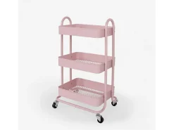 Carrito de comida metálico de 3 estantes con ruedas Sall - Rosa