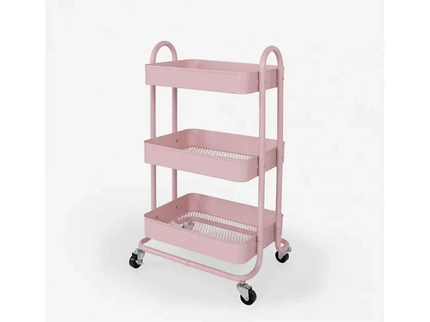 Carrito de comida metálico de 3 estantes con ruedas Sall - Rosa
