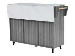 Carrito de comida/aparador, 129x46x91,5cm, mármol blanco, gris caqui, extensible, ruedas