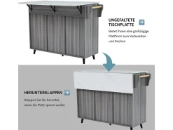 Carrito de comida/aparador, 129x46x91,5cm, mármol blanco, gris caqui, extensible, ruedas