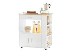 Carrito de Servicio Camarera Multiusos Mueble con 3 Estantes laterals 2 Puertas 1 Cajón y 1 Porta Paños de Cocina Blanco 82 x 46 x 88 cm FKW113-WN SoBuy ES