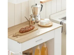 Carrito de Servicio Camarera Multiusos Mueble con 3 Estantes laterals 2 Puertas 1 Cajón y 1 Porta Paños de Cocina Blanco 82 x 46 x 88 cm FKW113-WN SoBuy ES