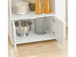 Carrito de Servicio Camarera Multiusos Mueble con 3 Estantes laterals 2 Puertas 1 Cajón y 1 Porta Paños de Cocina Blanco 82 x 46 x 88 cm FKW113-WN SoBuy ES