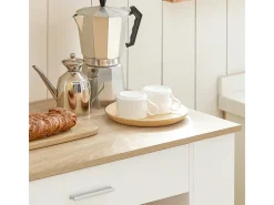 Carrito de Servicio Camarera Multiusos Mueble con 3 Estantes laterals 2 Puertas 1 Cajón y 1 Porta Paños de Cocina Blanco 82 x 46 x 88 cm FKW113-WN SoBuy ES