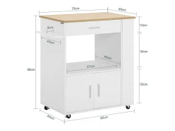 Carrito de Servicio Camarera Multiusos Mueble con 3 Estantes laterals 2 Puertas 1 Cajón y 1 Porta Paños de Cocina Blanco 82 x 46 x 88 cm FKW113-WN SoBuy ES