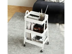 Carrito de servicio con 3 estantes, ruedas, metal, blanco (42,4x29,8x74,5 cm)