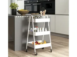 Carrito de servicio con 3 estantes, ruedas, metal, blanco (42,4x29,8x74,5 cm)