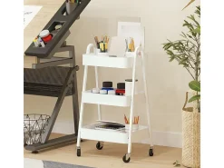 Carrito de servicio con 3 estantes, ruedas, metal, blanco (42,4x29,8x74,5 cm)