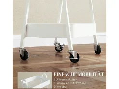 Carrito de servicio con 3 estantes, ruedas, metal, blanco (42,4x29,8x74,5 cm)