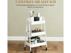 Carrito de servicio con 3 estantes, ruedas, metal, blanco (42,4x29,8x74,5 cm)