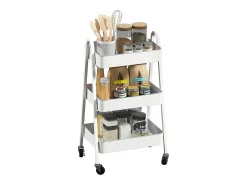 Carrito de servicio con 3 estantes, ruedas, metal, blanco (42,4x29,8x74,5 cm)
